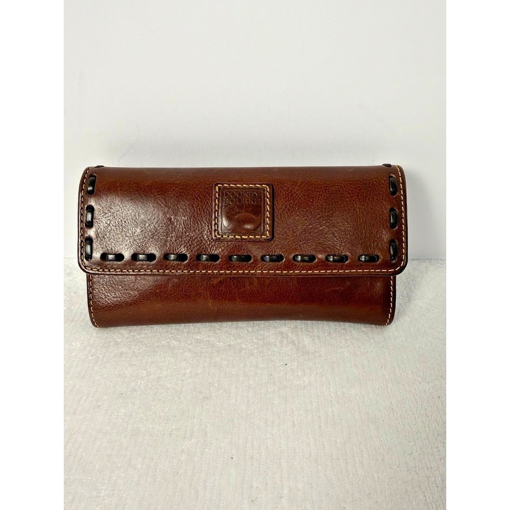 Dooney Bourke Chestnut Brown Florentine Leather Checkbook Clutch Wallet - Picture 2 of 7